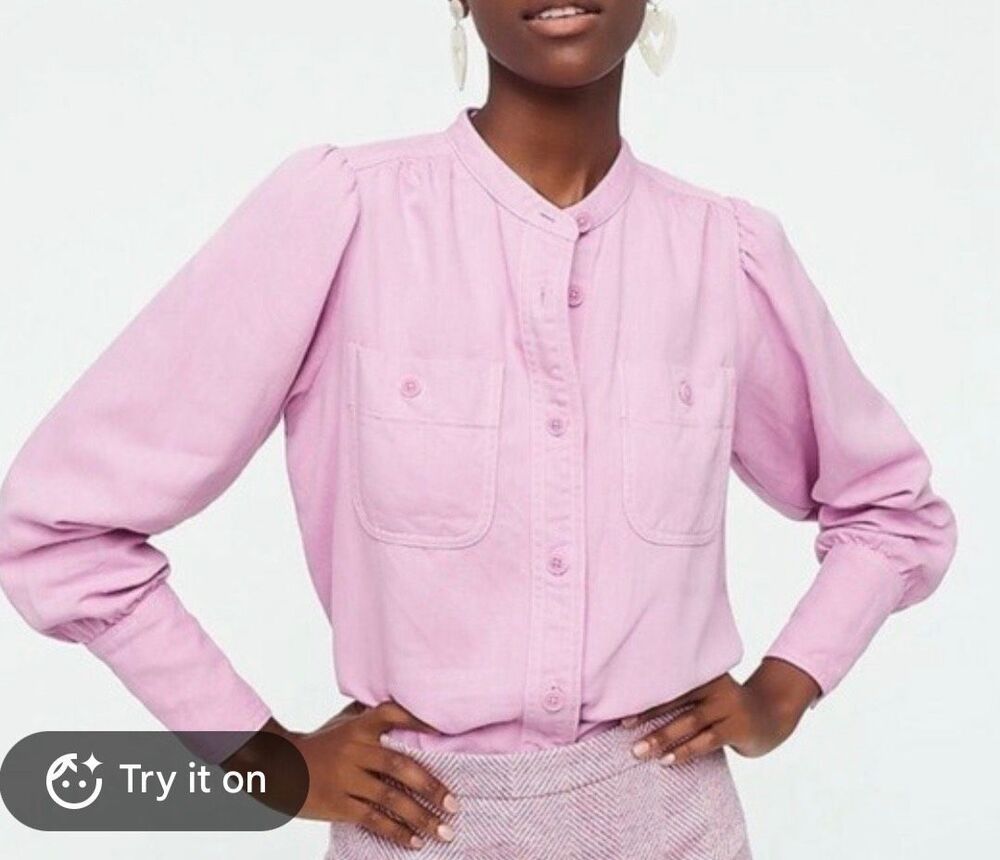 J.Crew point sur pink cotton puff sleeve button down small